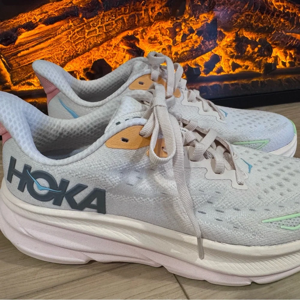 Hoka Women's Light Gray and Green Athletic Shoes - Picture 2 of 5